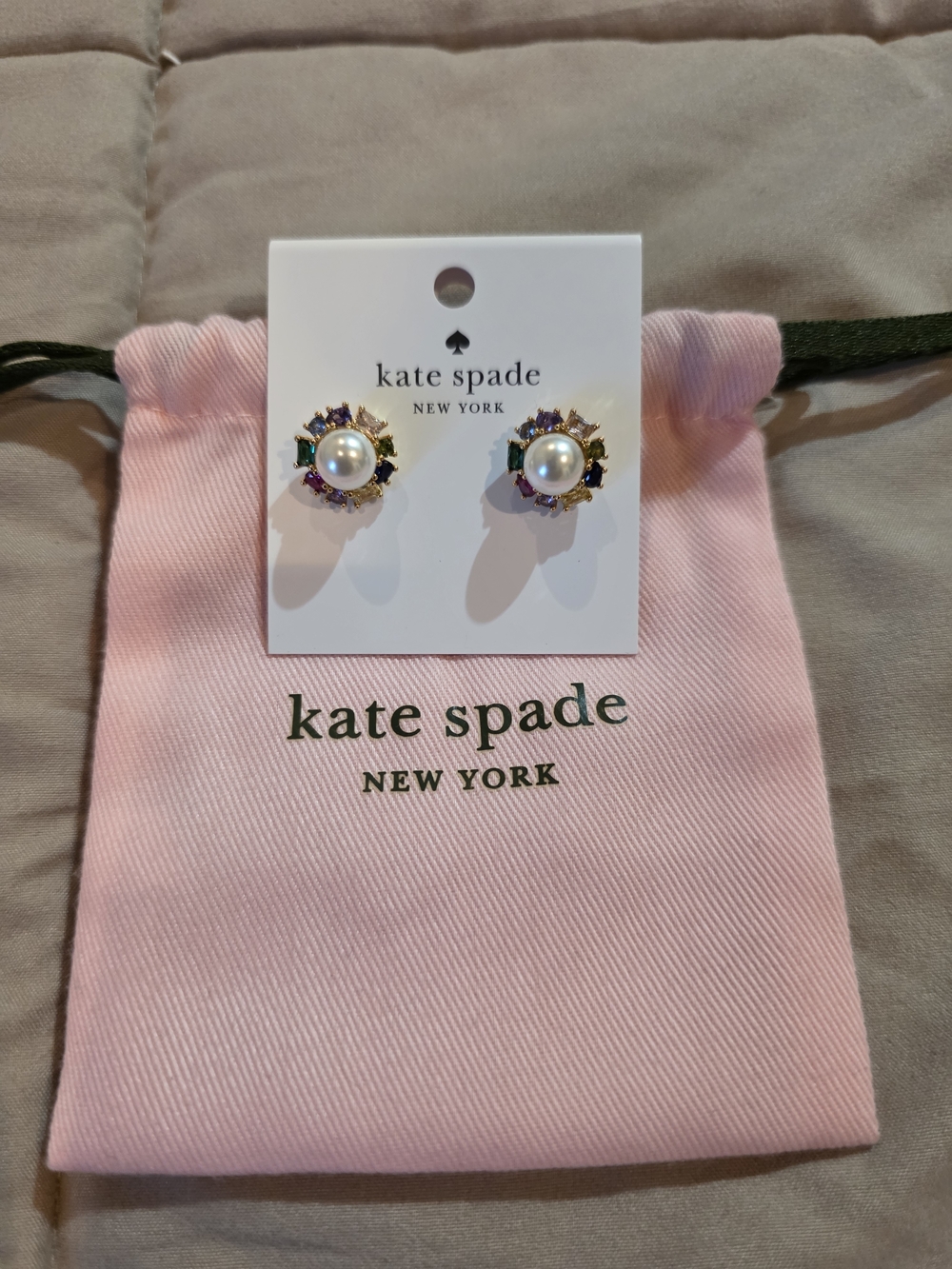 Kate Spade Pearl Center Flower Stud Earrings with Multicolor Gems